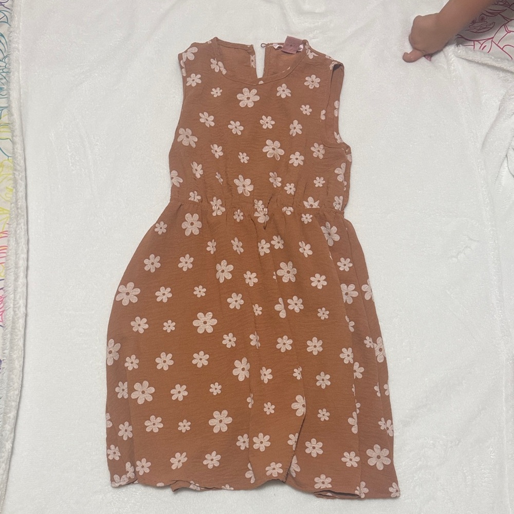 Floral Kids Dress in Brown and Cream